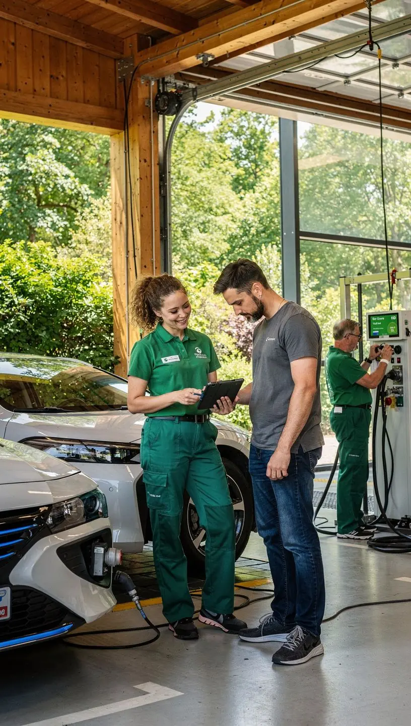 Detailansicht eines Fahrzeugs, das an ein computergestütztes Diagnosegerät angeschlossen ist, um Fehler zu identifizieren